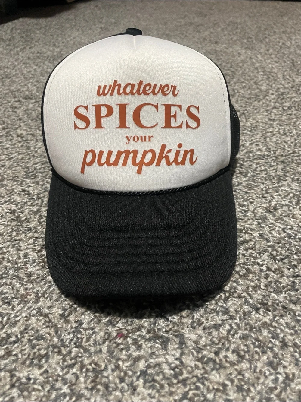 Whatever Spices Your Pumpkin Trucker Hat - Black & White